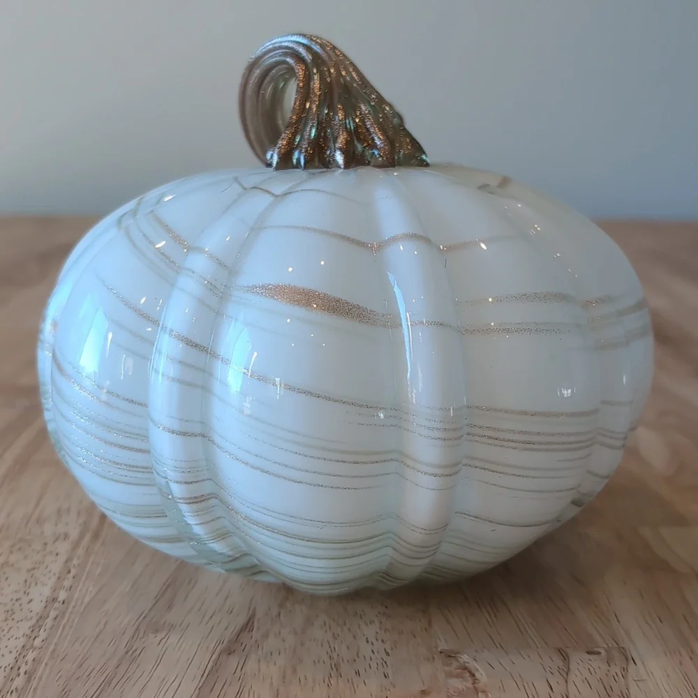 Pier 1 White and Gold Glass Pumpkin Holiday Decor